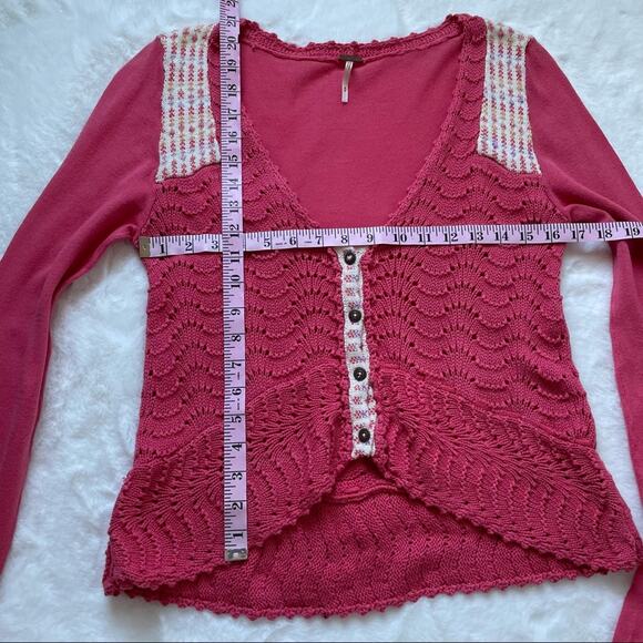 Free People Pink Cardigan Sweater Size Medium - Picture 5 of 11